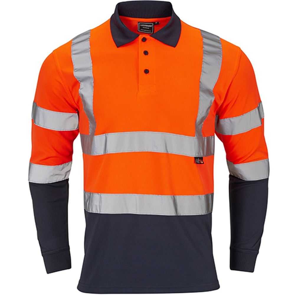 Supertouch Orange/Navy Hi-Vis Two Tone Long Sleeve Polo Shirt