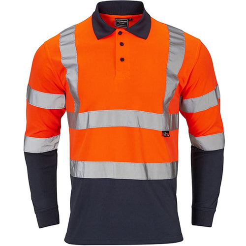 Supertouch Orange/Navy Hi-Vis Two Tone Long Sleeve Polo Shirt