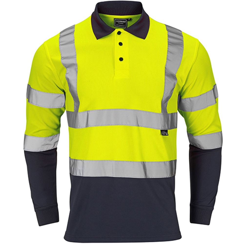 Supertouch Yellow/Navy Hi-Vis Two Tone Long Sleeve Polo Shirt