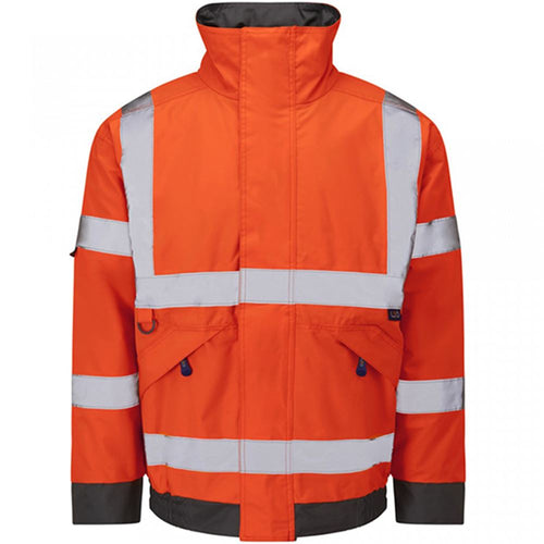 Leo Workwear Chivenor Orange EcoViz 4K Baffle Lined Waterproof Hi Vis Bomber Jacket