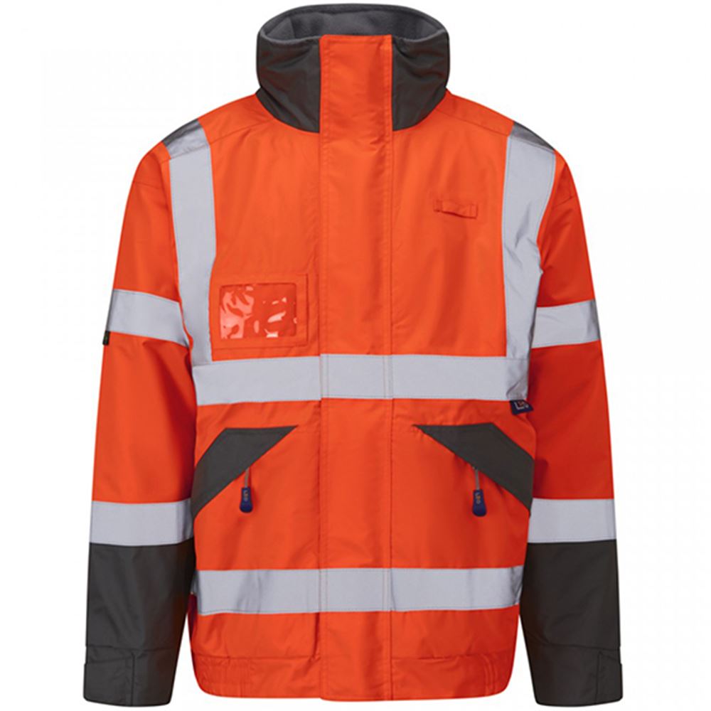 Leo Workwear Bickington Orange EcoViz 4K Superior Fleece Lined Waterproof Hi Vis Bomber Jacket