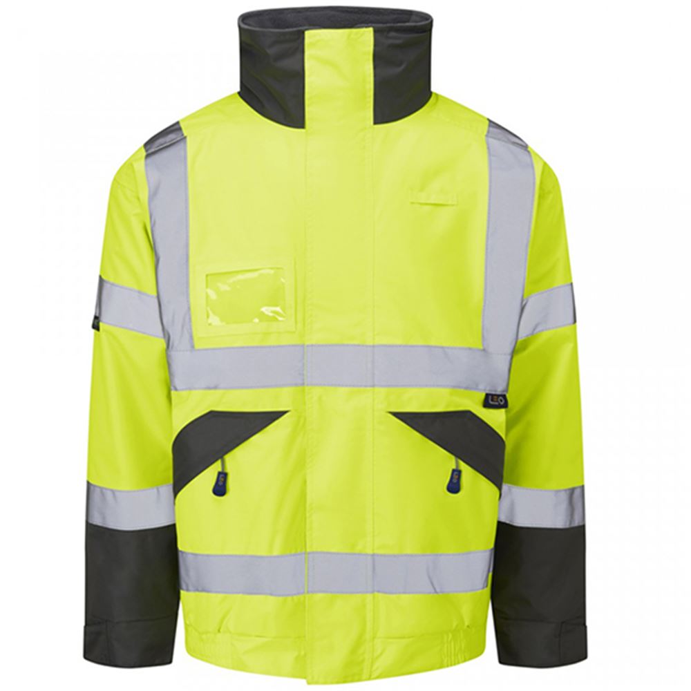 Leo Workwear Bickington Yellow EcoViz 4K Superior Fleece Lined Waterproof Hi Vis Bomber Jacket