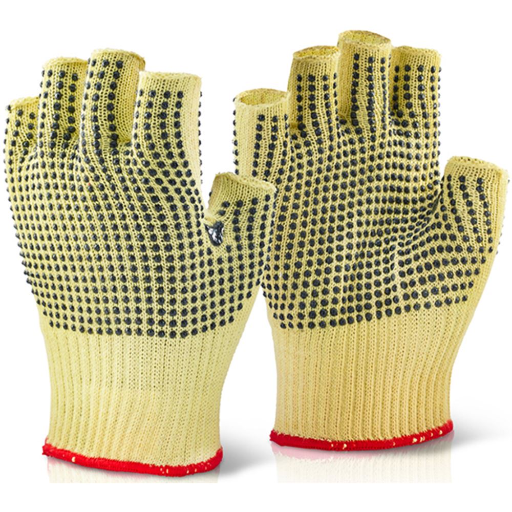 BEESWIFT KFLGMWD Cut B Kevlar Fingerless Latex Dotted Gloves - 10g