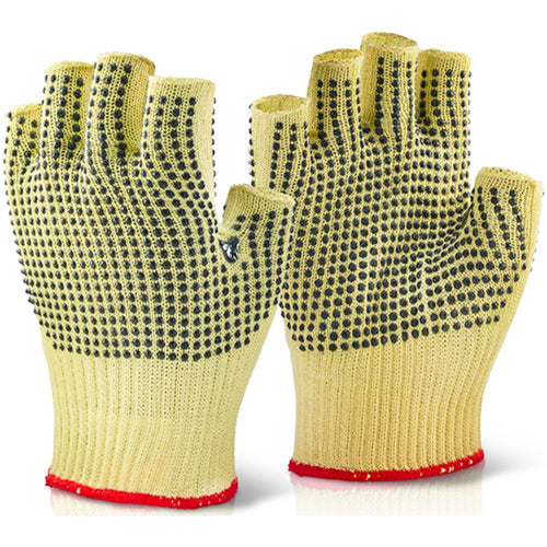 BEESWIFT KFLGMWD Cut B Kevlar Fingerless Latex Dotted Gloves - 10g