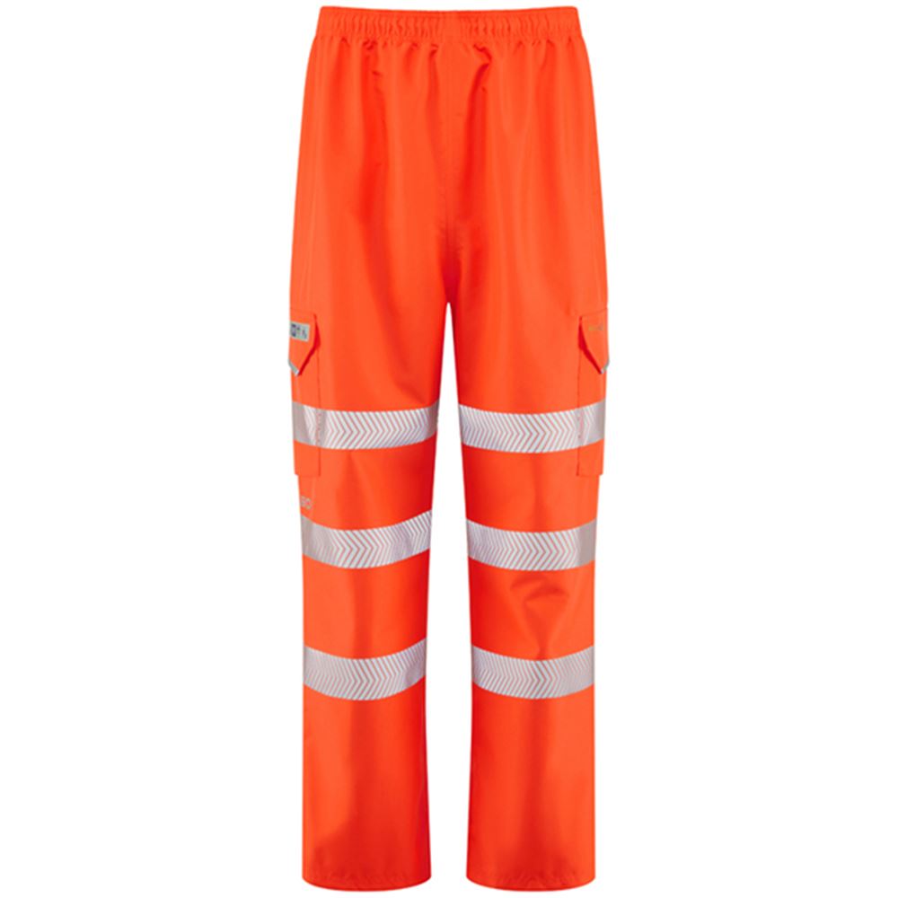 Leo Workwear Instow Orange LTEC 15K Waterproof Breathable Hi Vis Cargo Trouser