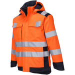 Portwest MV70 Orange/Navy Modaflame Rain Waterproof Inherent Flame Resistant Anti Static Arc Hi Vis Rain Jacket
