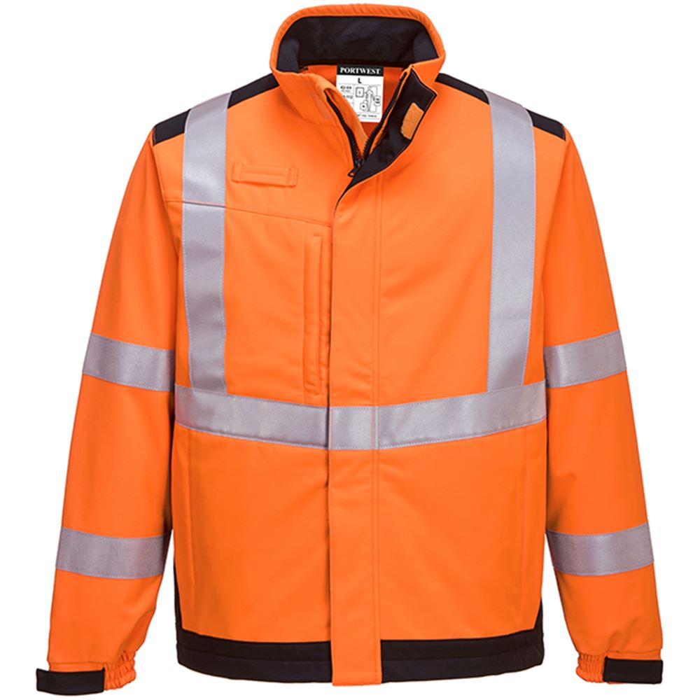 Portwest MV72 Orange/Navy Modaflame Softshell Inherent Flame Resistant Anti Static Arc Hi Vis Softshell Jacket (3L)