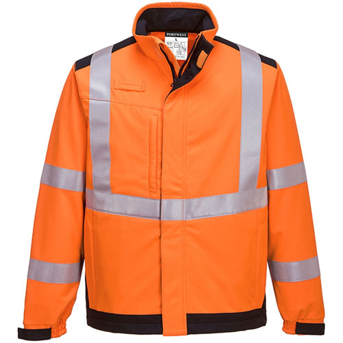 Portwest MV72 Orange/Navy Modaflame Softshell Inherent Flame Resistant Anti Static Arc Hi Vis Softshell Jacket (3L)