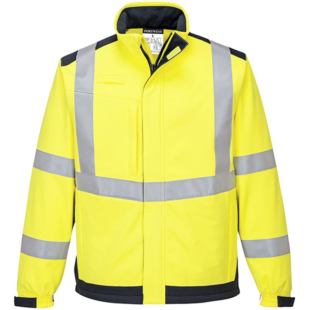 Portwest MV72 Yellow/Navy Modaflame Softshell Inherent Flame Resistant Anti Static Arc Hi Vis Softshell Jacket (3L)