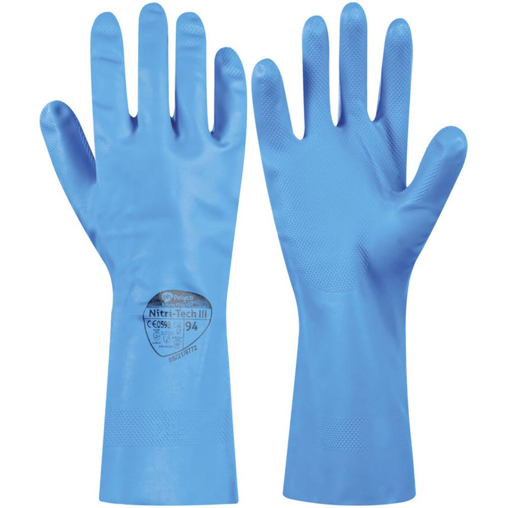 Polyco Nitri-Tech III Lite 94 Blue Flock Lined Nitrile Chemical Resistant Gauntlet 33cm