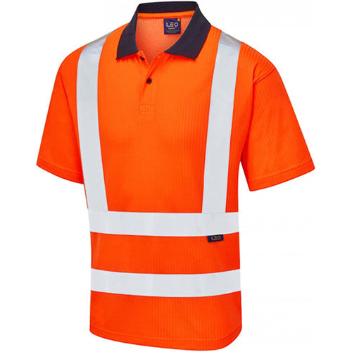 Leo Workwear Croyde Orange Comfort EcoViz Hi Vis Polo Shirt