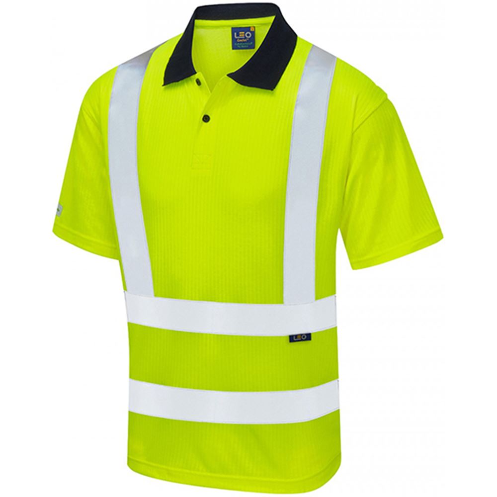 Leo Workwear Croyde Yellow Comfort EcoViz Hi Vis Polo Shirt