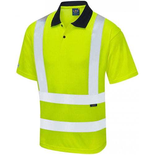 Leo Workwear Croyde Yellow Comfort EcoViz Hi Vis Polo Shirt