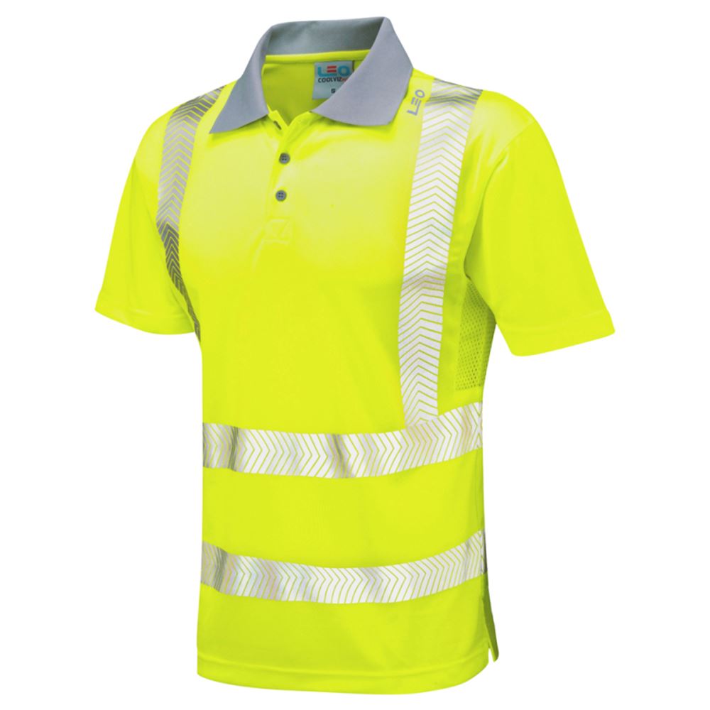 Leo Workwear Woolacombe Yellow EcoViz Coolviz Plus Hi Vis Polo Shirt