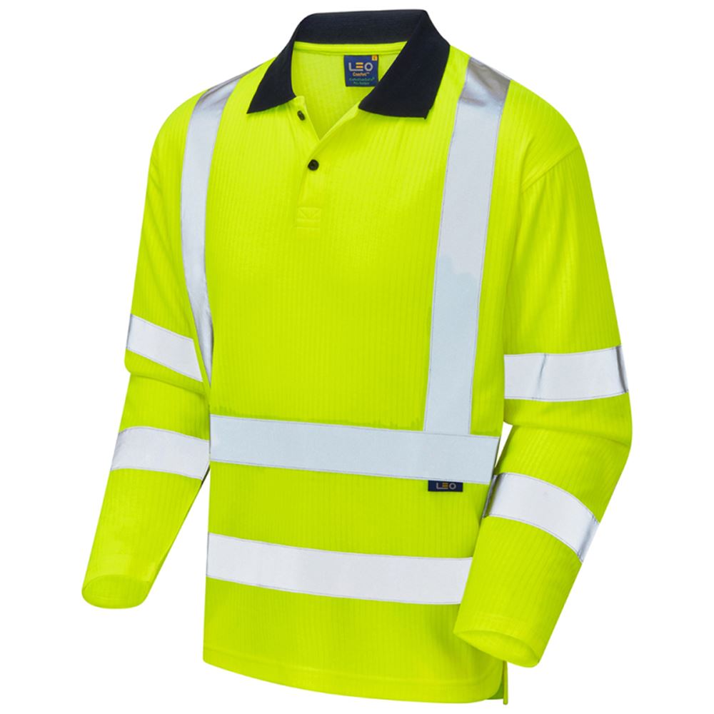 Leo Workwear Swimbridge Yellow EcoViz Comfort Long Sleeve Hi Vis Polo Shirt