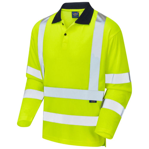 Leo Workwear Swimbridge Yellow EcoViz Comfort Long Sleeve Hi Vis Polo Shirt
