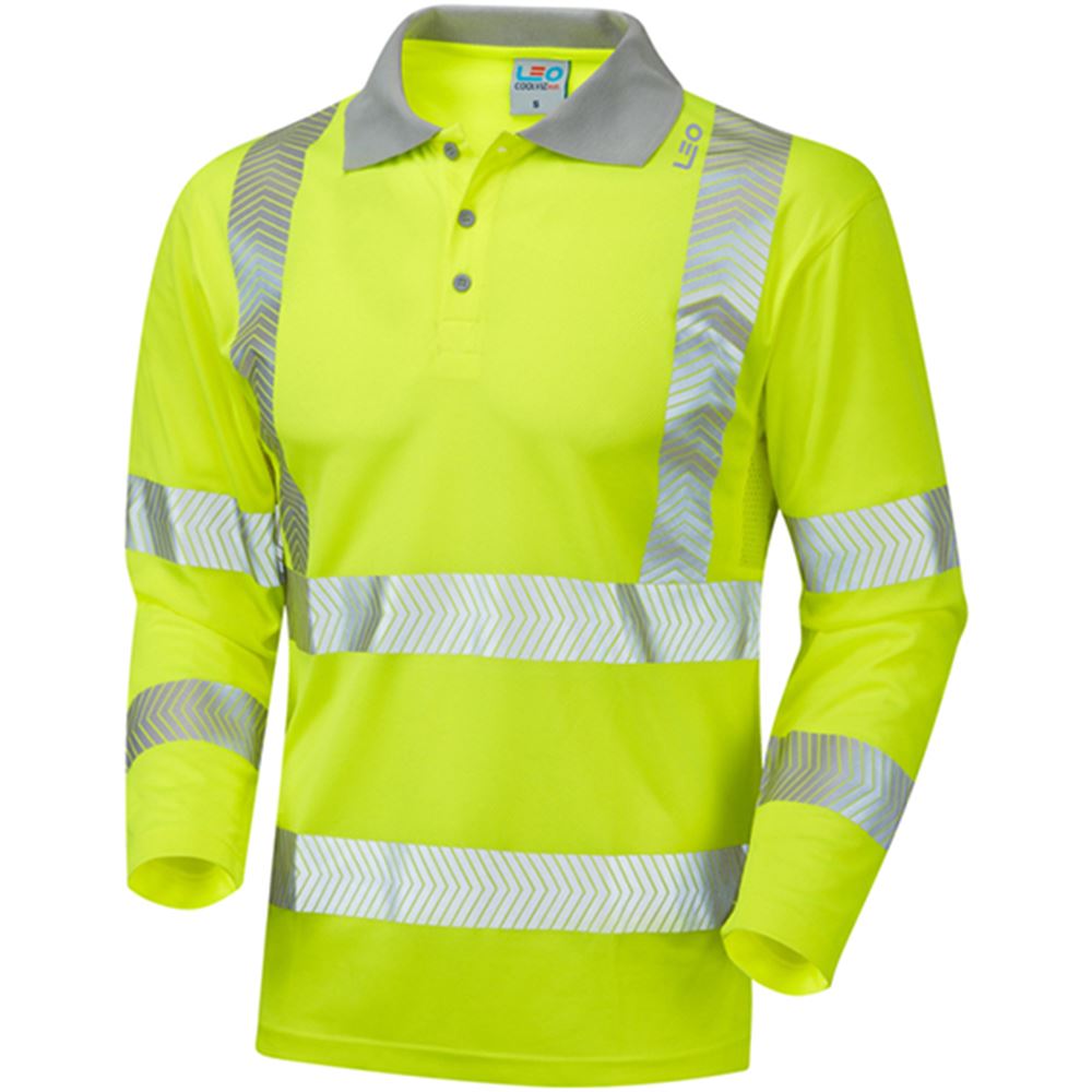 Leo Workwear Barricane Yellow Coolviz Plus EcoViz Long Sleeve Hi Vis Polo Shirt