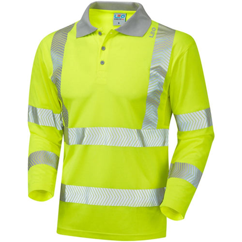 Leo Workwear Barricane Yellow Coolviz Plus EcoViz Long Sleeve Hi Vis Polo Shirt
