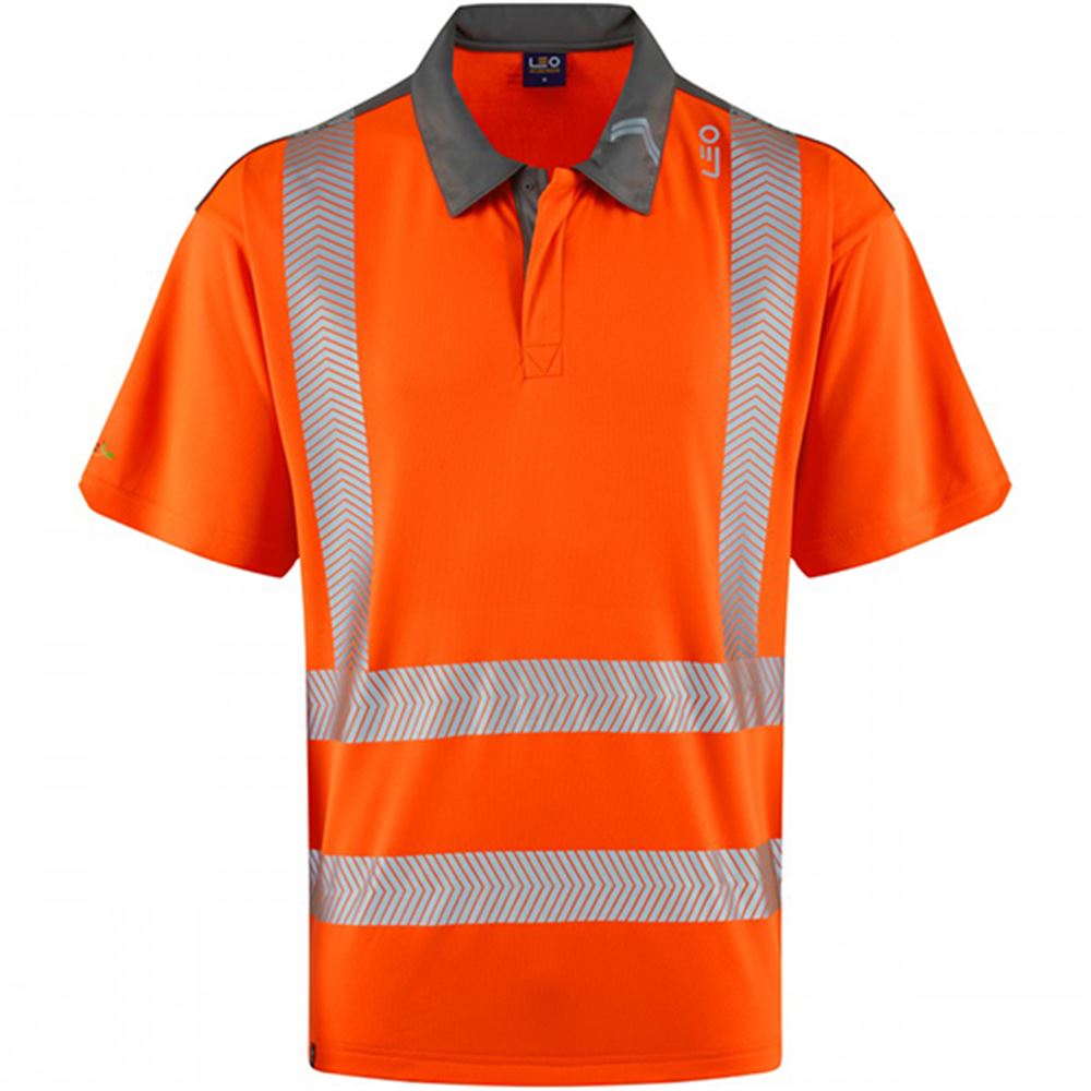Leo Workwear Trimstone Orange EcoViz Coolmax Performance+ Hi Vis Polo Shirt
