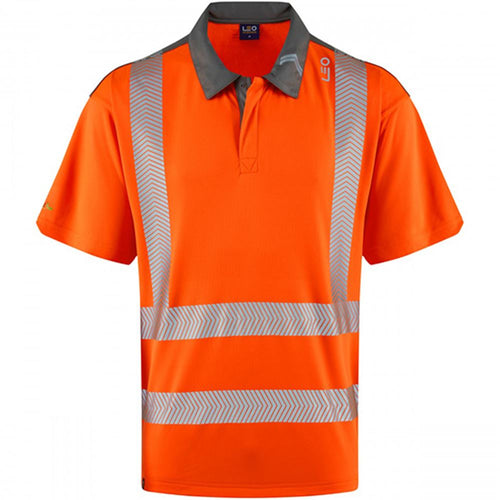Leo Workwear Trimstone Orange EcoViz Coolmax Performance+ Hi Vis Polo Shirt