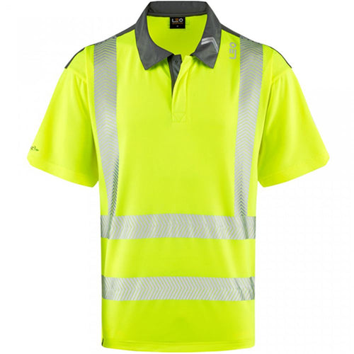 Leo Workwear Trimstone Yellow EcoViz Coolmax Performance+ Hi Vis Polo Shirt