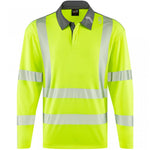 Leo Workwear Georgeham Yellow EcoViz Coolmax Performance+ Long Sleeve Hi Vis Polo Shirt