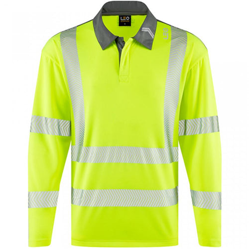 Leo Workwear Georgeham Yellow EcoViz Coolmax Performance+ Long Sleeve Hi Vis Polo Shirt