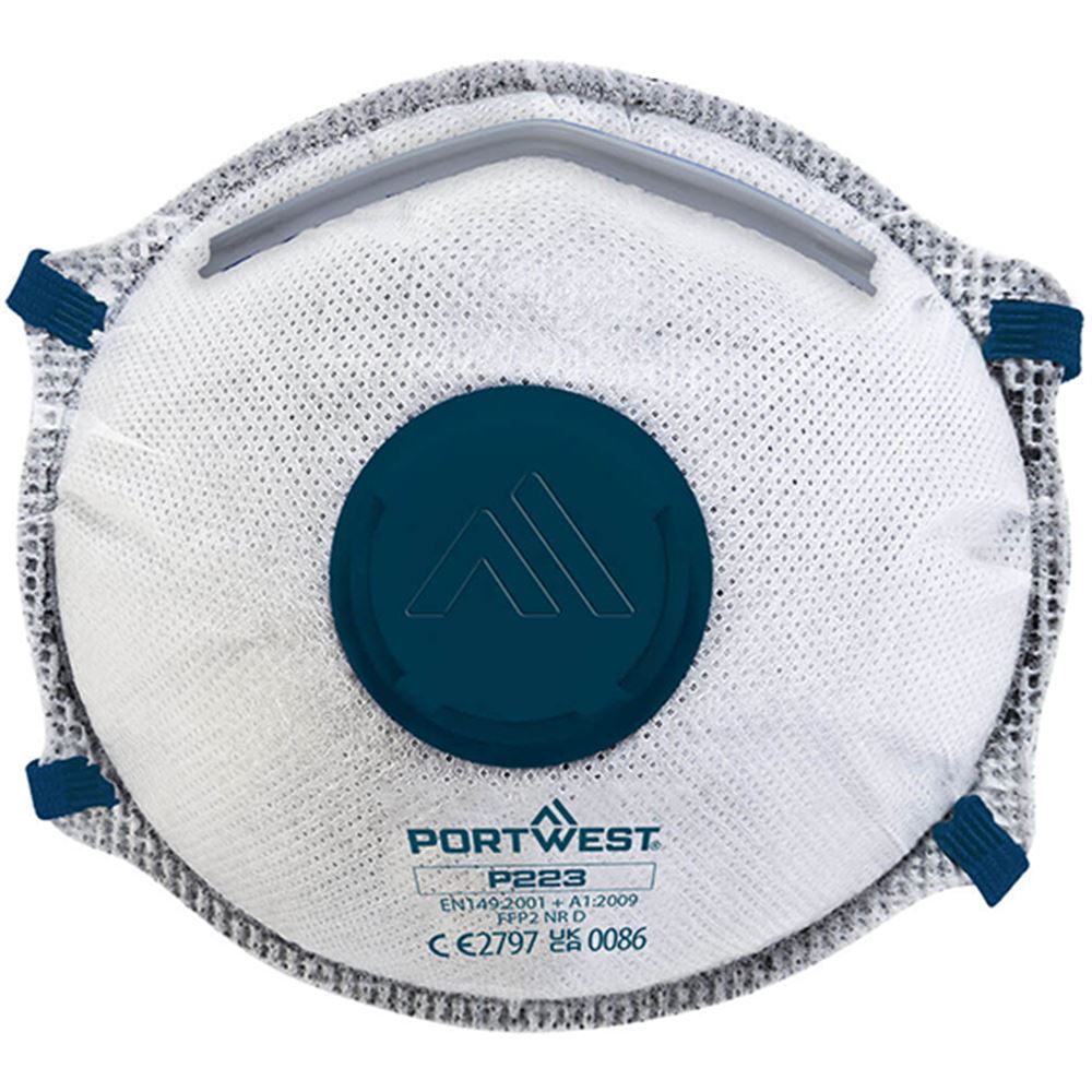 Portwest P223 Nuisnace Odour FFP2 Valved Carbon Layer Disposable Masks (Pack 10)