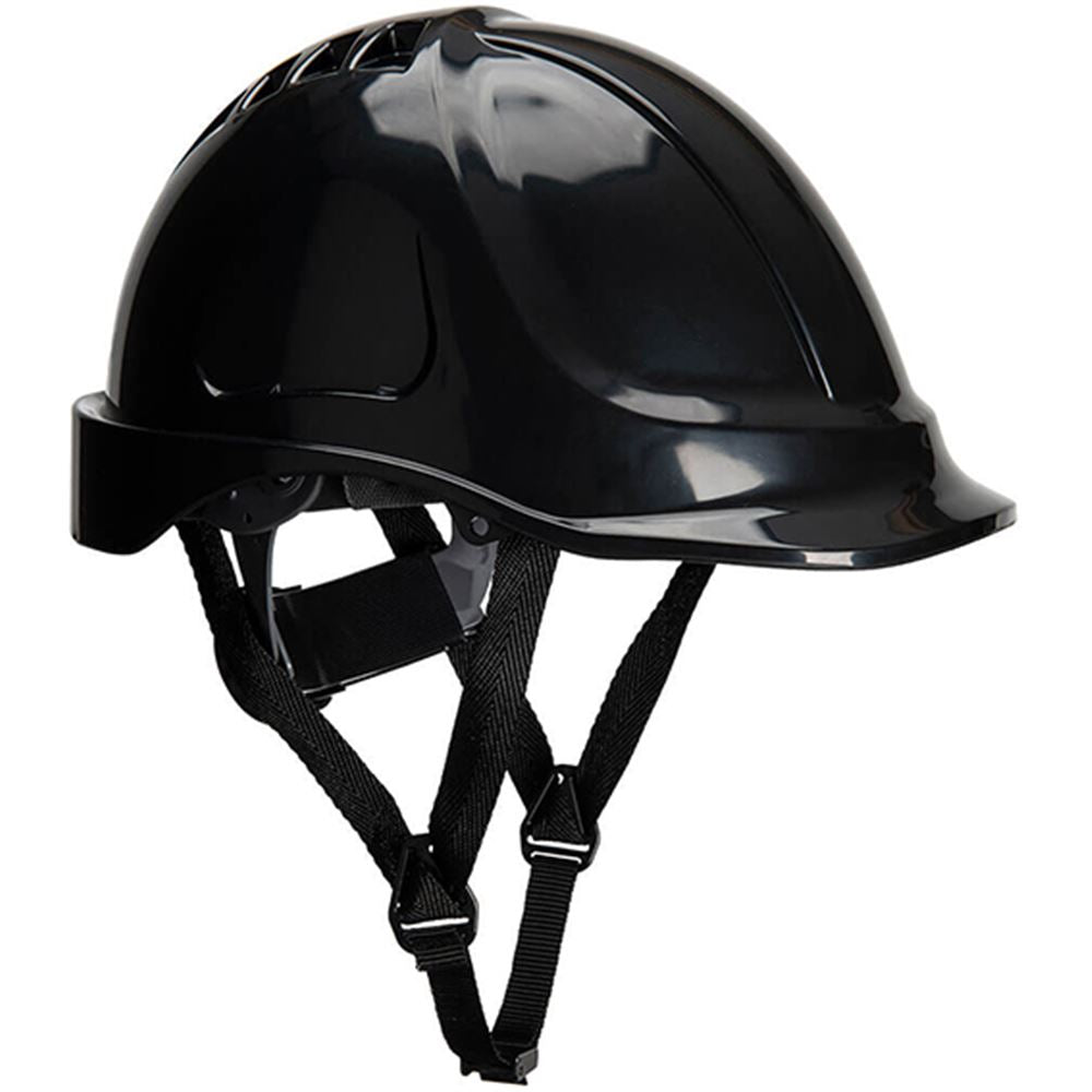 Portwest PS54 Endurance Safety Helmet with Chin Strap - Electrical Insulated Non Vented Wheel Ratchet Short Peak