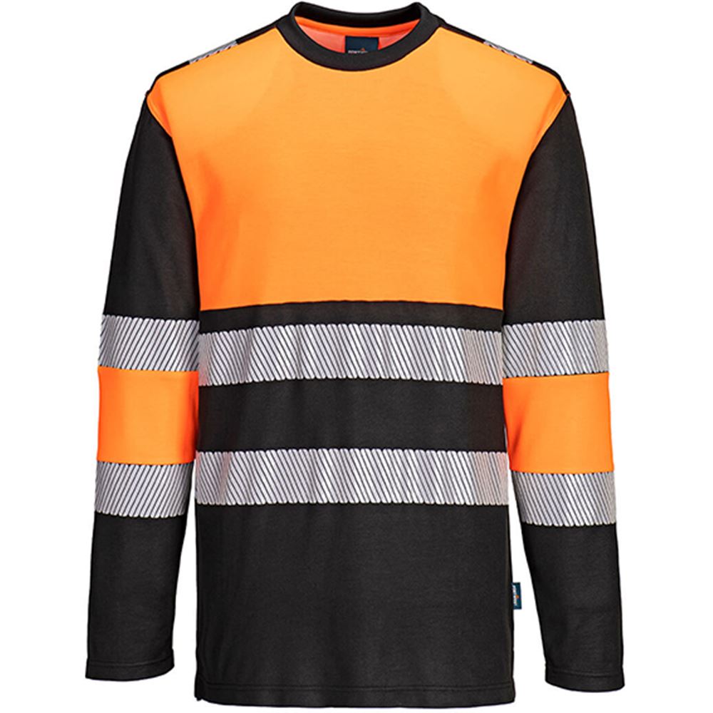 Portwest PW312 PW3 Orange/Black Cotton Comfort Long Sleeve Hi Vis T-Shirt