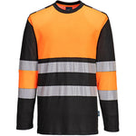 Portwest PW312 PW3 Orange/Black Cotton Comfort Long Sleeve Hi Vis T-Shirt