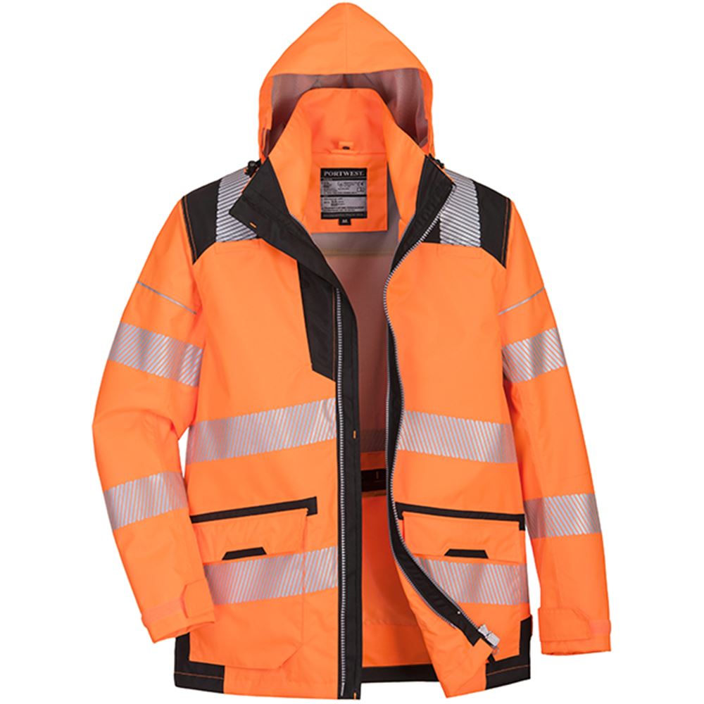 Portwest PW367 PW3 Orange Mesh Lined Hi Vis 5-in-1 Waterproof Jacket