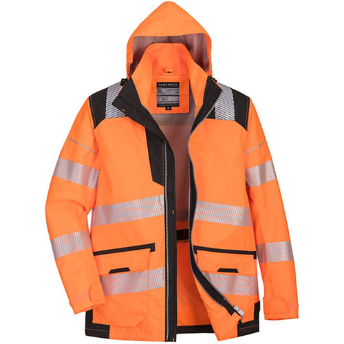 Portwest PW367 PW3 Orange Mesh Lined Hi Vis 5-in-1 Waterproof Jacket