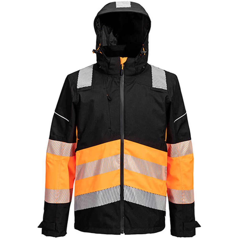 Portwest PW368 PW3 Orange/Black Extreme Class 1 Waterproof Breathable Hi Vis Rain Jacket