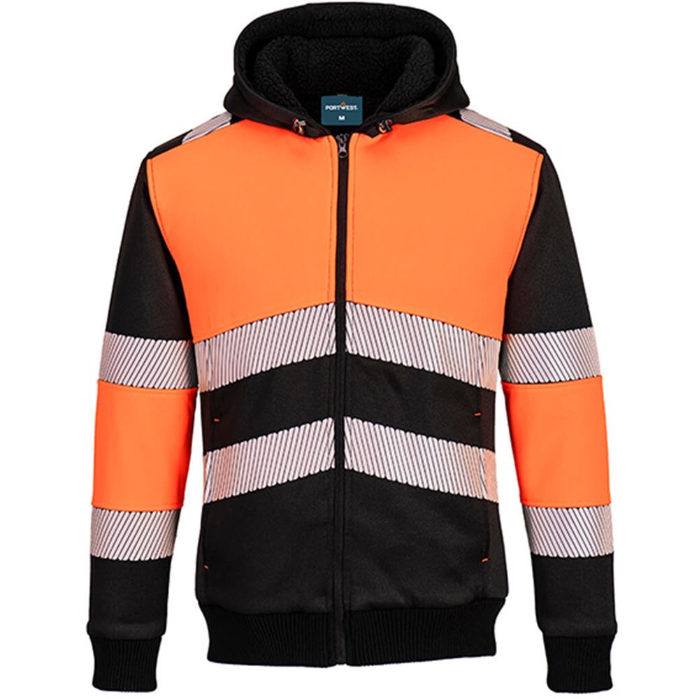 Portwest PW377 PW3 Orange/Black Class 1 Hi Vis Zipped Winter Hoodie
