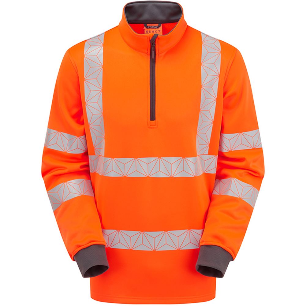 Pulsar React RCT805 Rail Orange Recycled Quarter Zip Hi Vis Sweatshirt