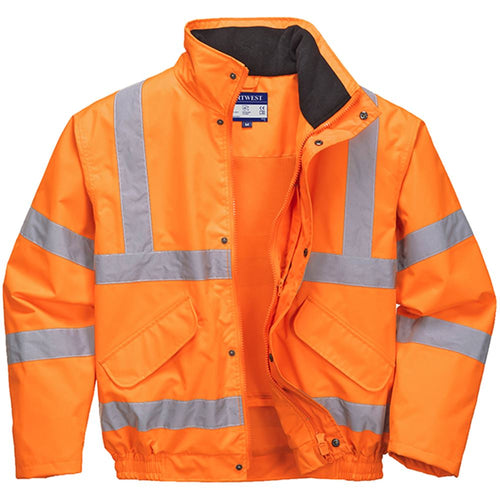 Portwest RT62 Rail Orange Mesh Lined Hi Vis Waterproof Breathable Bomber Jacket