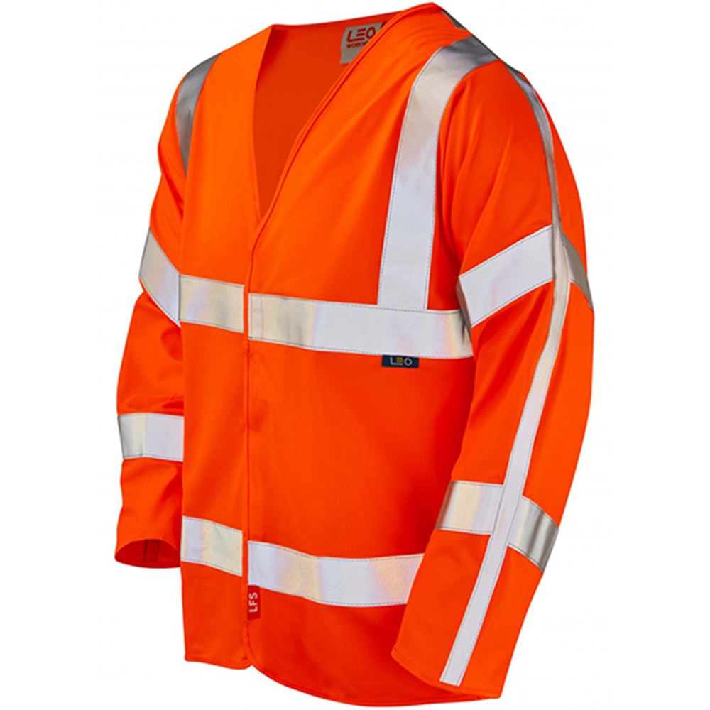 Leo Workwear Parkham Orange EcoViz Flame Retardant Long Sleeve Hi Vis Vest