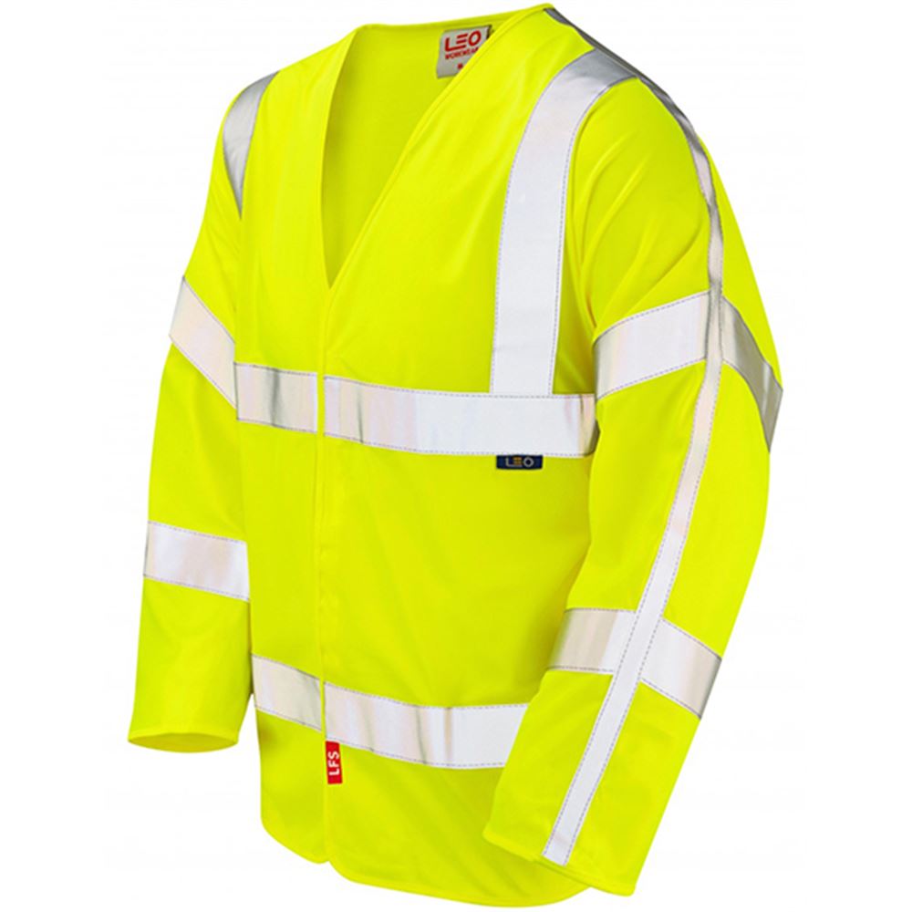 Leo Workwear Parkham Yellow EcoViz Flame Retardant Long Sleeve Hi Vis Vest