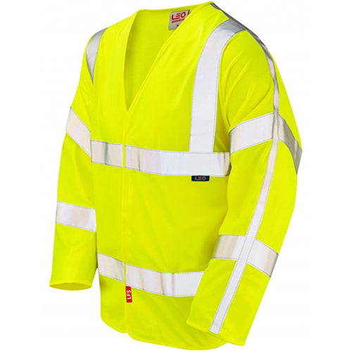 Leo Workwear Parkham Yellow EcoViz Flame Retardant Long Sleeve Hi Vis Vest
