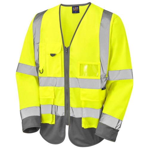 Leo Workwear Wrafton EcoViz Two Tone Long Sleeve Superior Zipped Hi Vis Vest