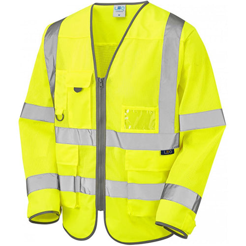 Leo Workwear Burrington Yellow EcoViz Coolviz Superior Long Sleeve Hi Vis Vest