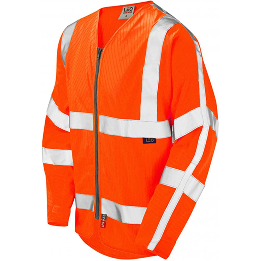 Leo Workwear Huish Orange EcoViz Flame Retardant & Anti Static Long Sleeve Zipped Hi Vis Vest