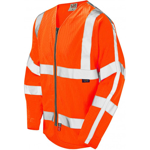 Leo Workwear Huish Orange EcoViz Flame Retardant & Anti Static Long Sleeve Zipped Hi Vis Vest