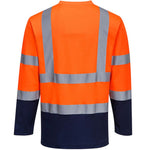 Portwest S280 Orange/Navy Two Tone Polycotton Long Sleeved Hi Vis T Shirt