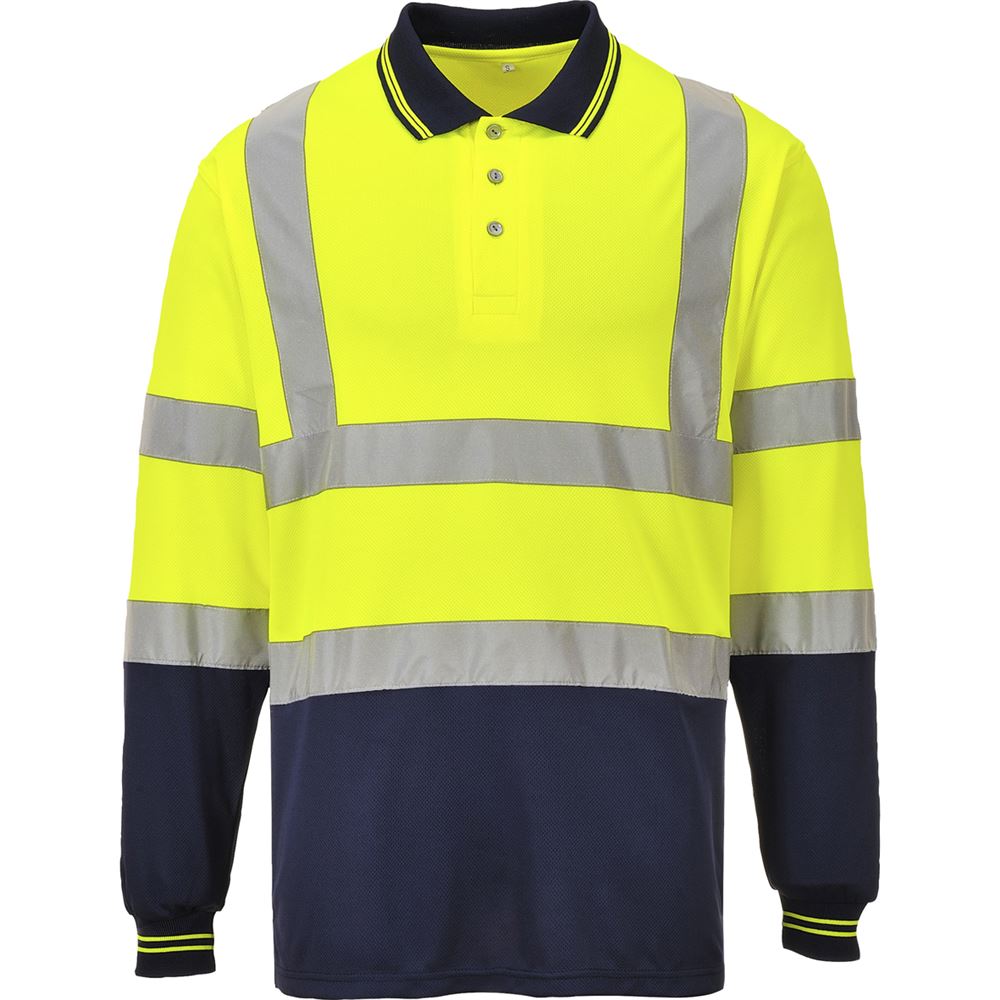 Portwest S279 Yellow/Navy Two Tone Long Sleeved Hi Vis Polo Shirt