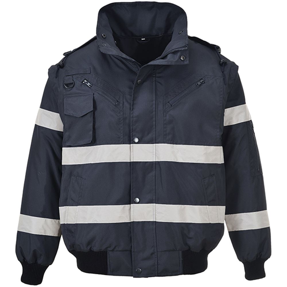 Portwest S435 Navy Reflective Iona Padded Waterproof 4-in-1 Hi Vis Bomber Jacket