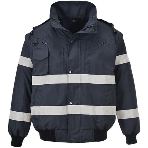 Portwest S435 Navy Reflective Iona Padded Waterproof 4-in-1 Hi Vis Bomber Jacket