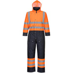 Portwest S485 Orange/Navy Quilt Lined Hi Vis Thermal Waterproof Overalls