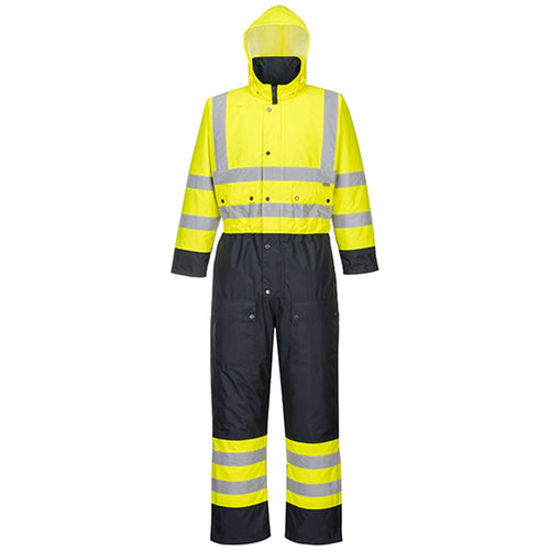 Portwest S485 Yellow/Navy Quilt Lined Hi Vis Thermal Waterproof Overalls